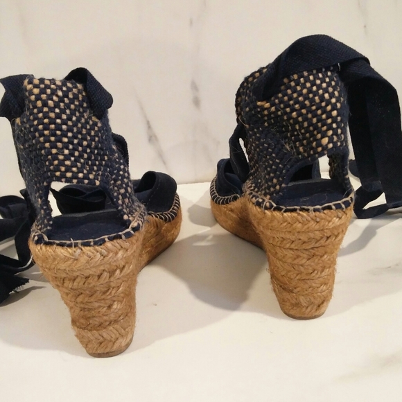 NWOT Navy Silk Spanish Wedge Espadrilles - Picture 7 of 10
